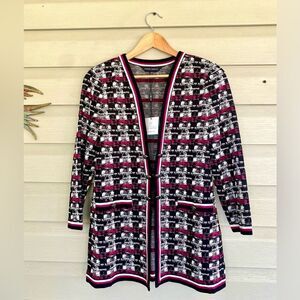 MING WANG open sweater jacket knit designer cardigan pink black white NWT sz XS
